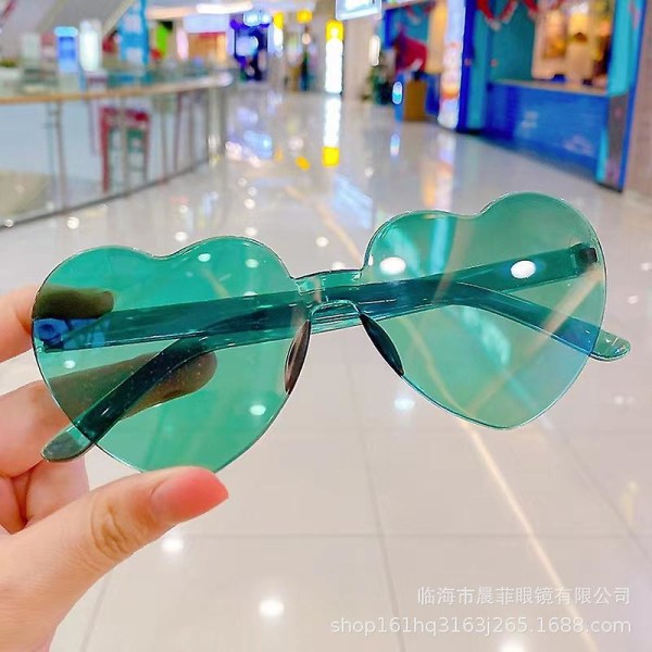 Heart Shape Sunglasses Rimless Transparent Heart Glasses Party Favors（green）