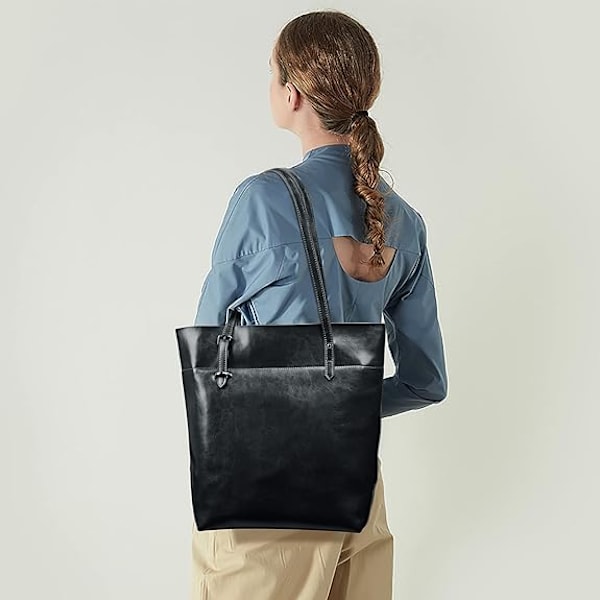 Svart, minimalistisk mjukt kohudsbärväska, retro läder