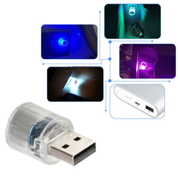 1x Mini pære tilbehør USB LED bilindvendig neon atmosfære