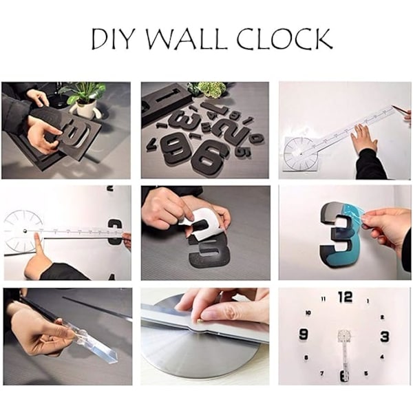Överdimensionerad kreativ väggklocka DIY spegel väggklocka spegel vägg C