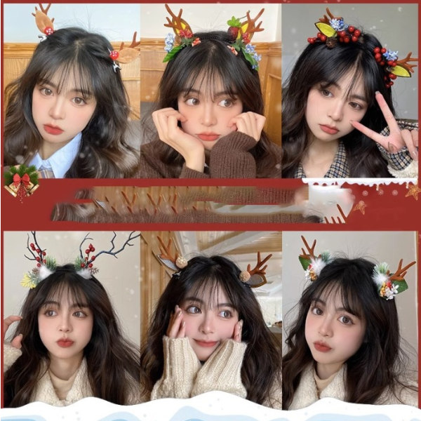 Red Horn Fur Ball Bells Hoops Luminous Elk Antler Headband for Wo