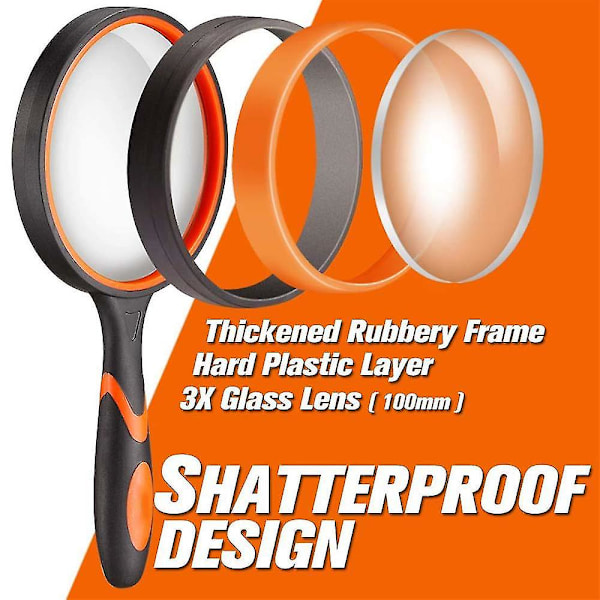 3x forstørrelsesglas, håndholdt læseforstørrelsesglas, 100mm forstørrelsesglas