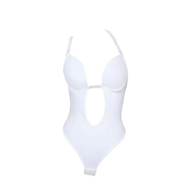 Kvinners dyp V-hals Body Shaper Ryggløs BH Body Shapewear U Plunge Sømløs Thong Full Bodysuits Hvit（XL）