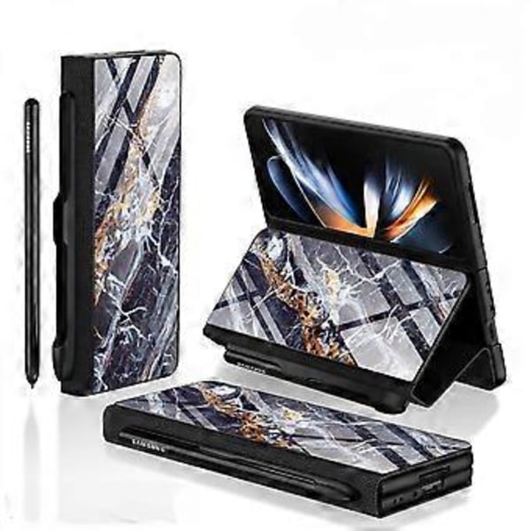 For Samsung Galaxy Z Fold 4 Deksel med Krystall Hybrid Lær C