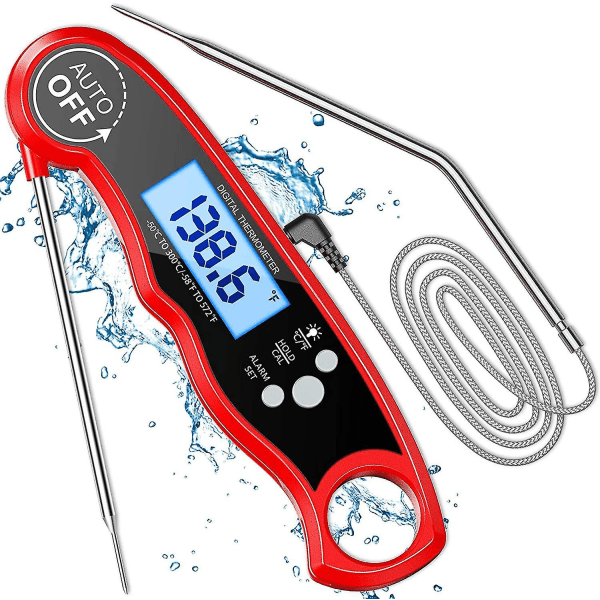 Grilltermometer med trådløs sonde Madtermometer Madtermometer Høj temperaturbestandig Med baggrundsbelysning Med hukommelse Rød