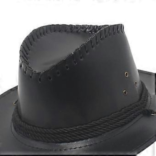 Western Cowboy Hatt Solhatt Läder för Kostymtillbehör Semester Utomhus Camping (svart)