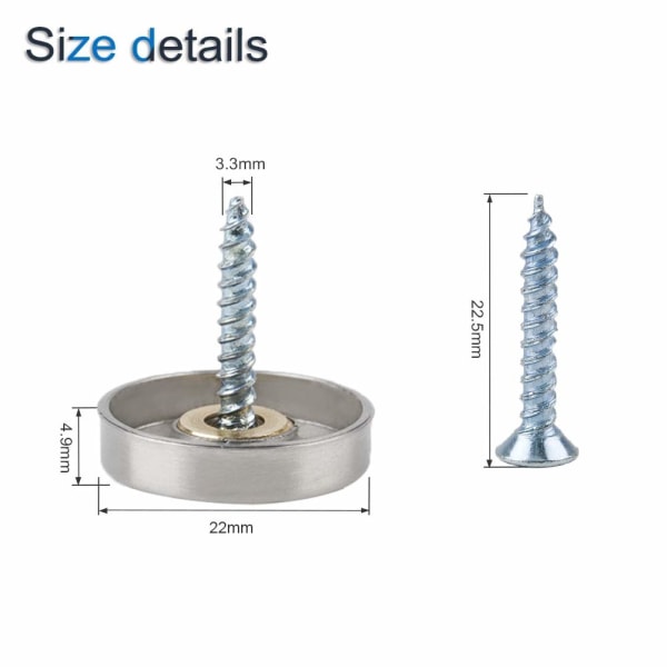 20 sett speil skruer, 22mm rustfritt stål speil spiker med deksel