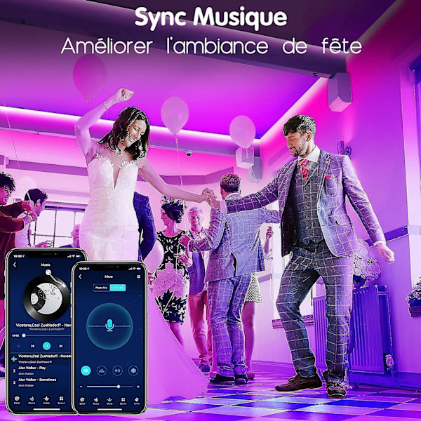 30m LED-strimmel (15mx2), LED-soveværelse Bluetooth, LED-strimmel styret af fjernbetjening og app