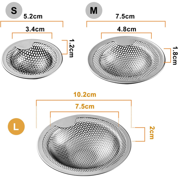 Ruostumattomasta teräksestä valmistetut viemärisuodattimet, kaksi kappaletta (5 cm)