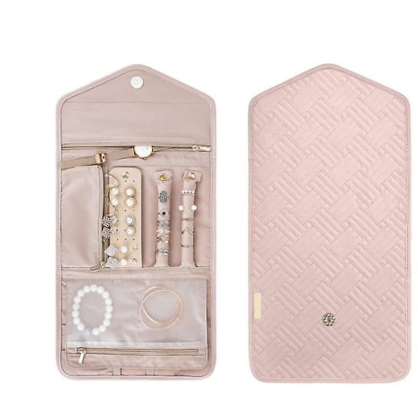 Travel Jewelry Organizer, Foldable Jewelry Case For Traveling, Soft Leather Holder For Earrings, Necklaces, Rings（pink）