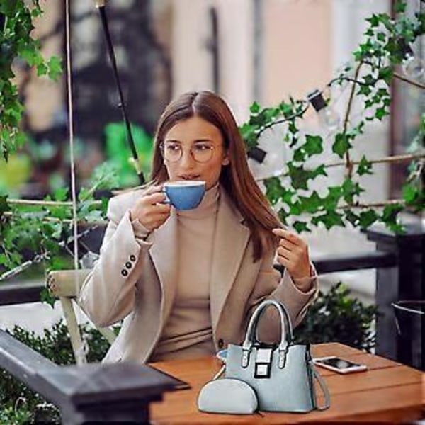 Retro Dame 2 stk Skuldertaske og Håndtaske Sæt PU Læder Top Håndtag Taske med Justerbar Crossbody Rem Kaffe Coffee