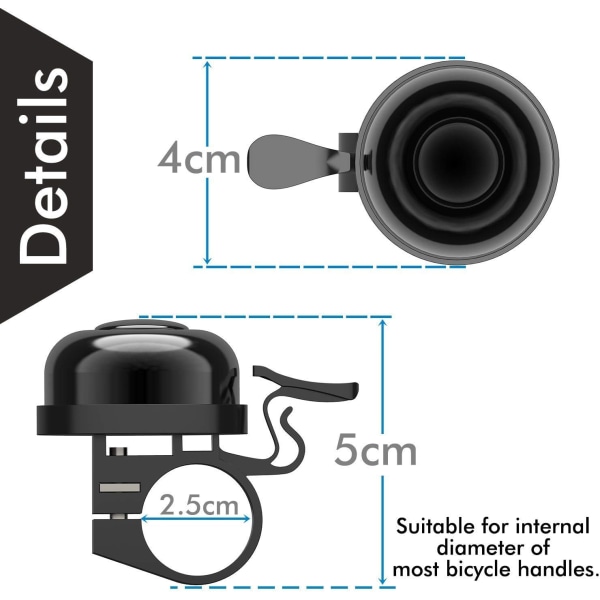 Sett med 2 sykkelklokker - for landeveissykkel, sportsykkel, barnesykkel, tursykkel, BMX, terrengsykkel - 2,25 cm i diameter