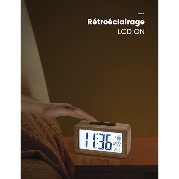 Trädigital väckarklocka, LED väckarklocka utan tickande digital C