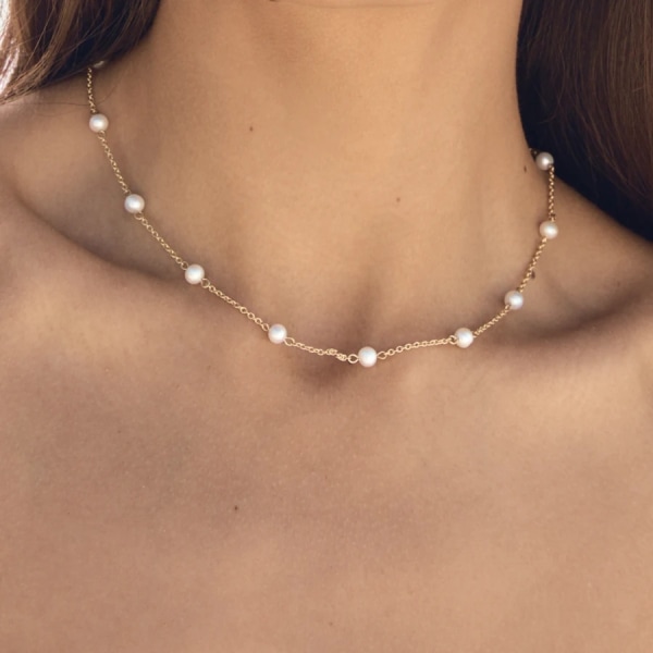 Veritabel plaquage d'or enkel marée collier de perles d'eau douce chaîne de clavicule collier de cou fille tempérance design sens collier femme