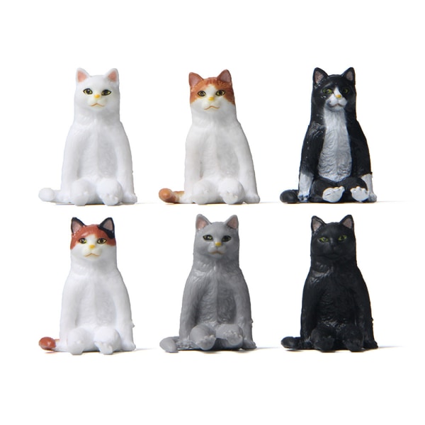 Kattfigurer lekesett, 6 stk realistiske detaljerte kattfigurer, fe