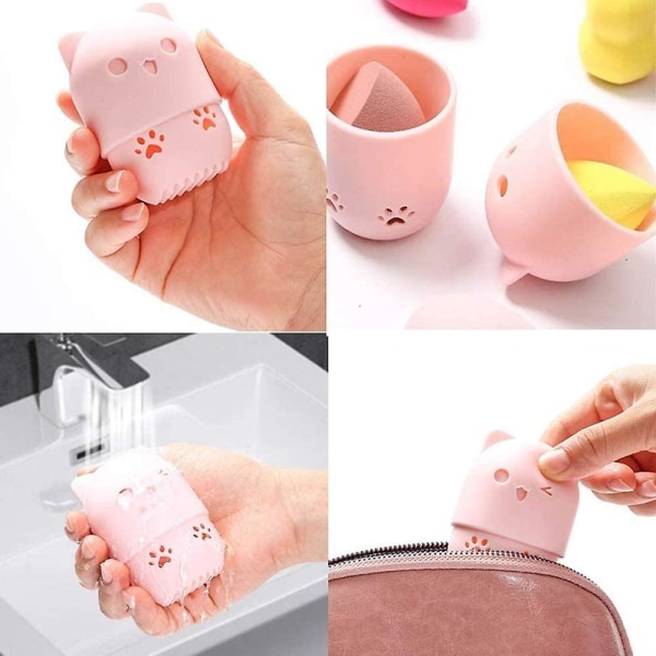 2 stk. Beauty Blenders Makeup Svampe Marshmallow Svampe Til Foundation Silikone Rejseetui Holder Vaskbar Genanvendelig