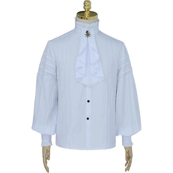 Piratskjorta för män Renässans Medeltida Cosplay T-shirt Kostym（M Vit）