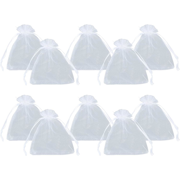 100 st vita organza påsar 20x30cm genomskinliga organza påsar med dragsko