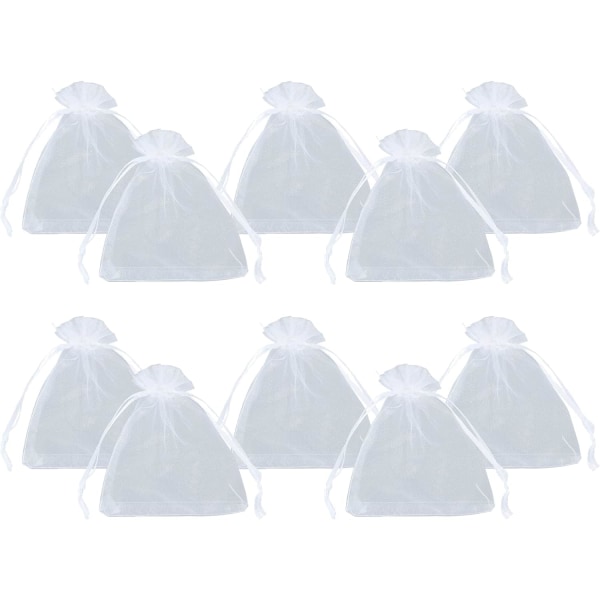 100pcs White Organza Pouches 8x10cm Clear Organza Bags with Draws