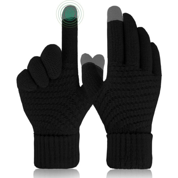 Black Winter Gloves Womens - Touch Screen Warm Gloves Thermal Sof
