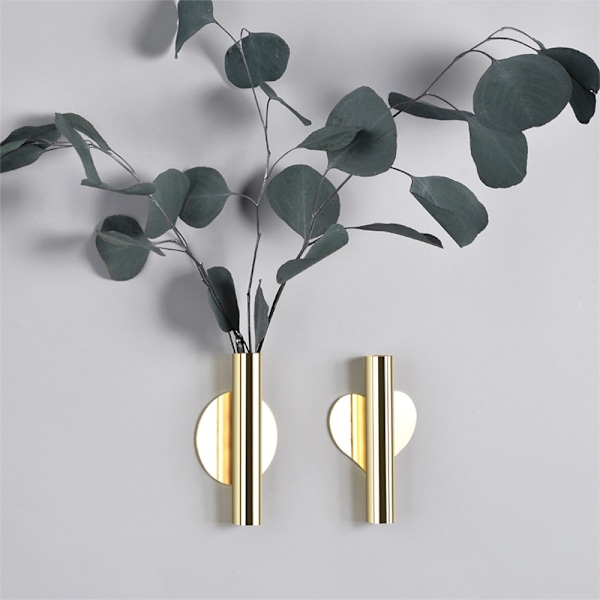 Väggmonterat blomrör för blomsterdisplay, väggmonterad metallvasdekorationhållare (guld, 1)