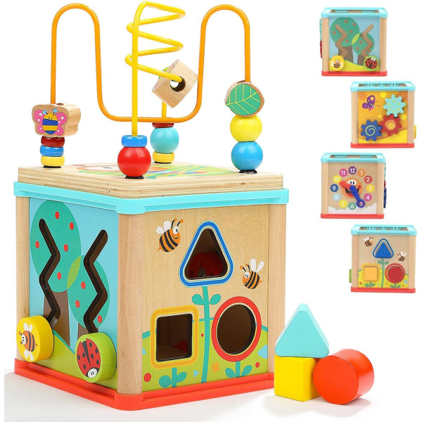 5-in-1 Wooden Activity Cube - Activity Table for Babies and Toddl