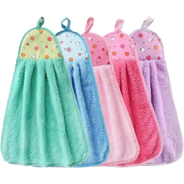 Set med 5 mjuka handdukar för kök eller badrum, Coral Fleece T