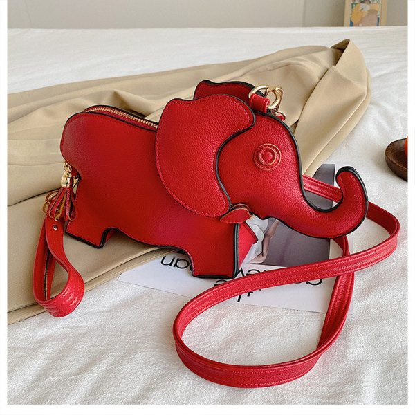 Baby elefant tegneserie skulder crossbody taske, rød, læder