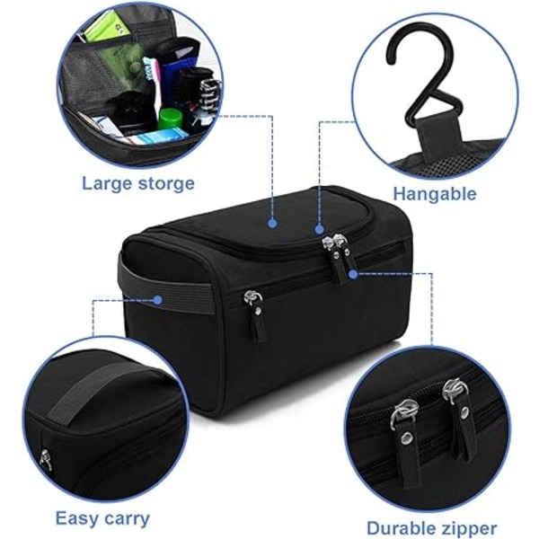 black Men's Toiletry Bag Large Hanging Waterproof Toiletry Makeup Bag Travel Makeup Bag for Boys Women Men