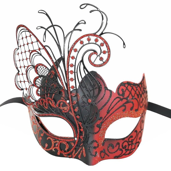 Butterfly Rhinestone Metal Venetian Women Mask För Maskerad/Mardi Gras Party/sexig kostymboll/bröllop（Röd）