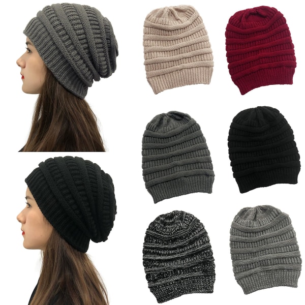 Vinterstrikkede hue til kvinder, silkefor med satin, chunky hue, blød strækbar kabelstrik, varm slouchy hue, beige