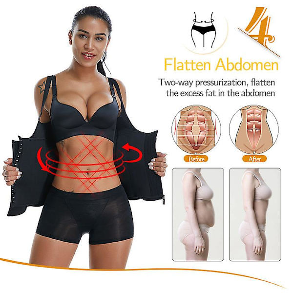 3 Clip&amp;1 Zip 6 Stålbenet Taljetræner Korset Sport Træning Body Shaper Mavekontrol（2XL sort）