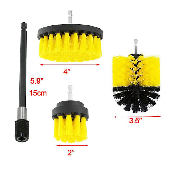 4 st borstborstar Power Scrubber Rengöringsborste Förlängd lång fästsats All Purpose Drill Scrub Brushes Kits（Vit）
