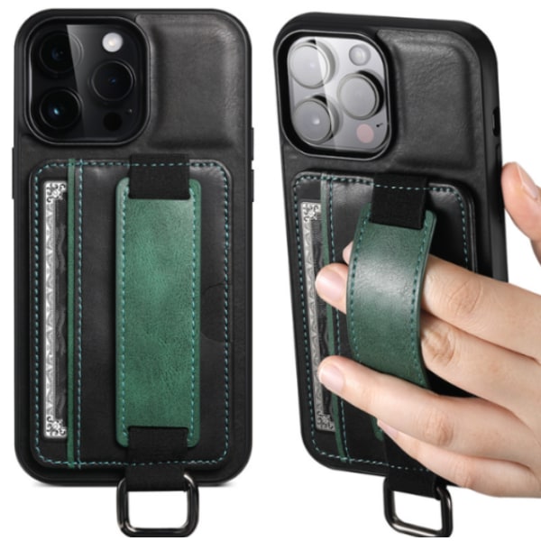 Svart, lämplig för iPhone 15 korthållare phone case läder