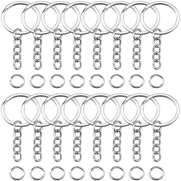 50pcs Keyring Blanks Split With Link Chain And Jumps Rings Metal Key Rings（25mm）