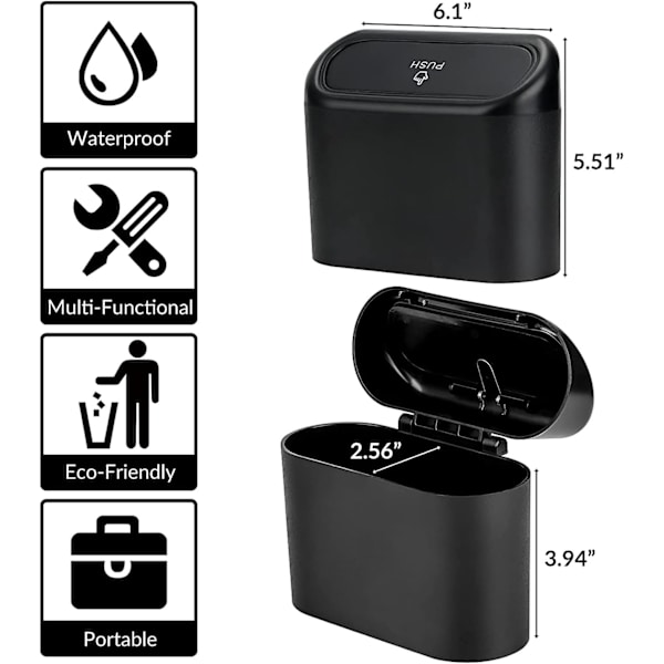 2 st Mini-sopkorg, Multifunktionell Bil-sopkorg med lock-Vatten