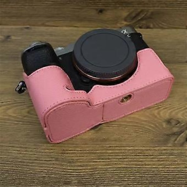 For Sony A7C II/A7CR Kamerabunnveske PU Lær Anti-Fall Halvkroppsdeksel med Håndleddsstropp