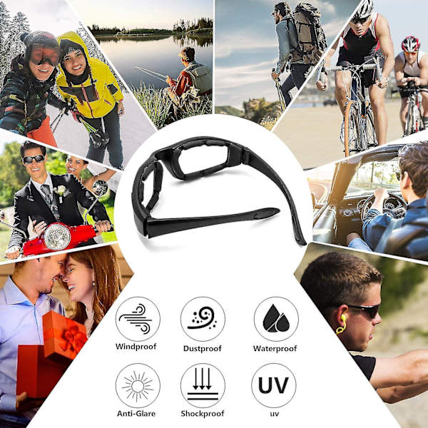 Motorcykelglasögon med vaddering, UV-skydd, dammtät, vindtät, grå (transparent)