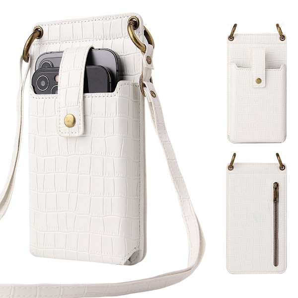 Rymliga Fickor Små Crossbody Väskor Mobiltelefon Plånböcker Handväskor för Kvinnor Tonårstjejer, Vit