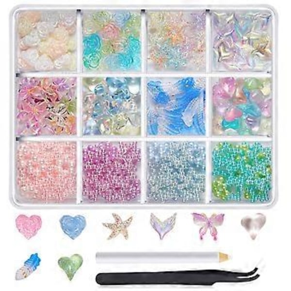 1 Ask 3D Nagelberlocker Nagelstrass för Kvinnor Nageldekoration Nagelkonstprojekt Utsmyckning Hantverkstillbehör 12FH07