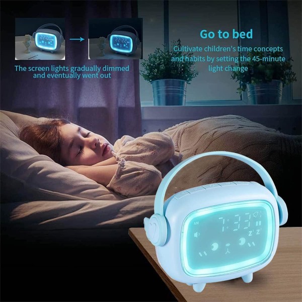 (Blå) Børnevækkeur, LED digitalt vækkeur, Wake Up Light & N
