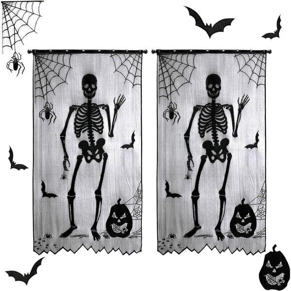 213x102cm Halloween Gardiner, 2 st Skelettfladdermöss Spindelnät Curt