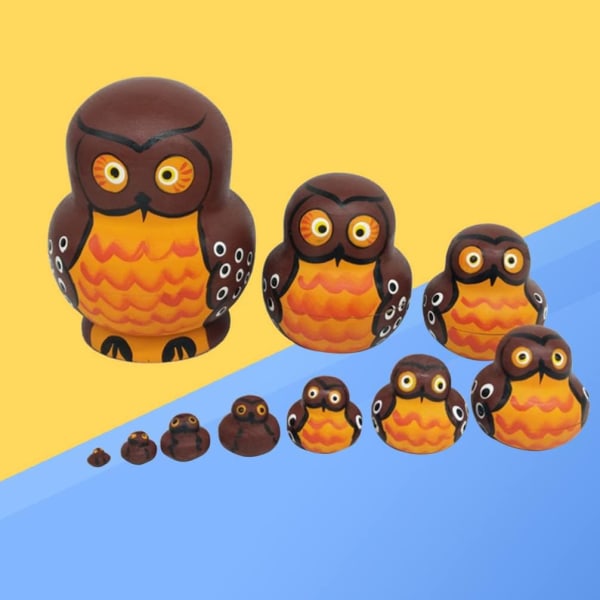 Ugglor Ryska Nesting Dolls 10 Lager Trä Matryoshka Leksaker Anima