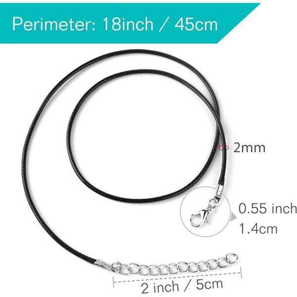 60 stk. Voksbehandlet Halskæde Snor Sort Halskæde Kæde med Lås 2mm Bu