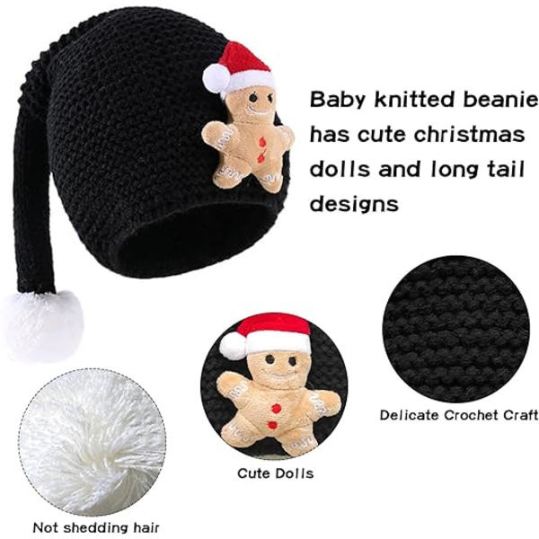 Svart julhatt, baby 1-4 år, vinterhatt, julmotiv