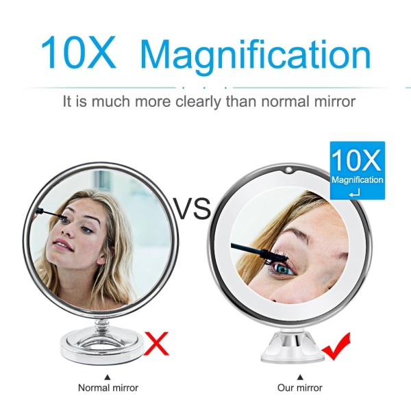 10x forstørrende makeup spejl med lys, forstørrende makeup spejl
