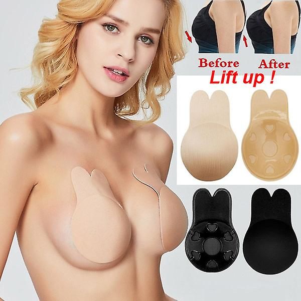 3 par usynlig bh med stropper og selvklebende kanin-nippeldeksler i XL, svart