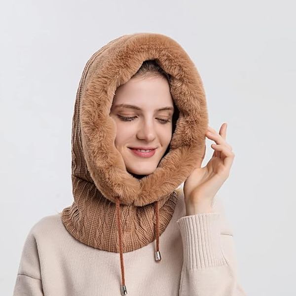 1 st höst och vinter damer stickad mössa huva halsduk vandring