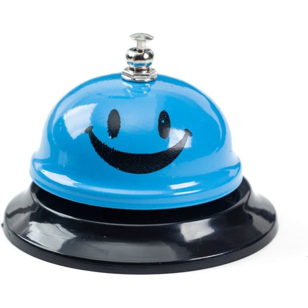 Ringeklokke, 3,35 tommer diameter, metallklokke, blått smilende ansikt, serviceklokke for hoteller, skoler, restauranter, resepsjonsområder, sykehus, kundeservice, blå (1 klokke)