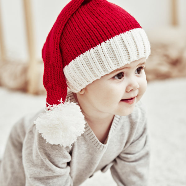 2 stycken förälder-barn julmössa i ull, varm stickad cap